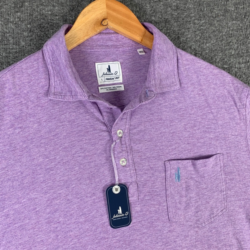 Johnnie O Polo Men Large Hangin Out Purple Preppy Aviation Heathered NEW